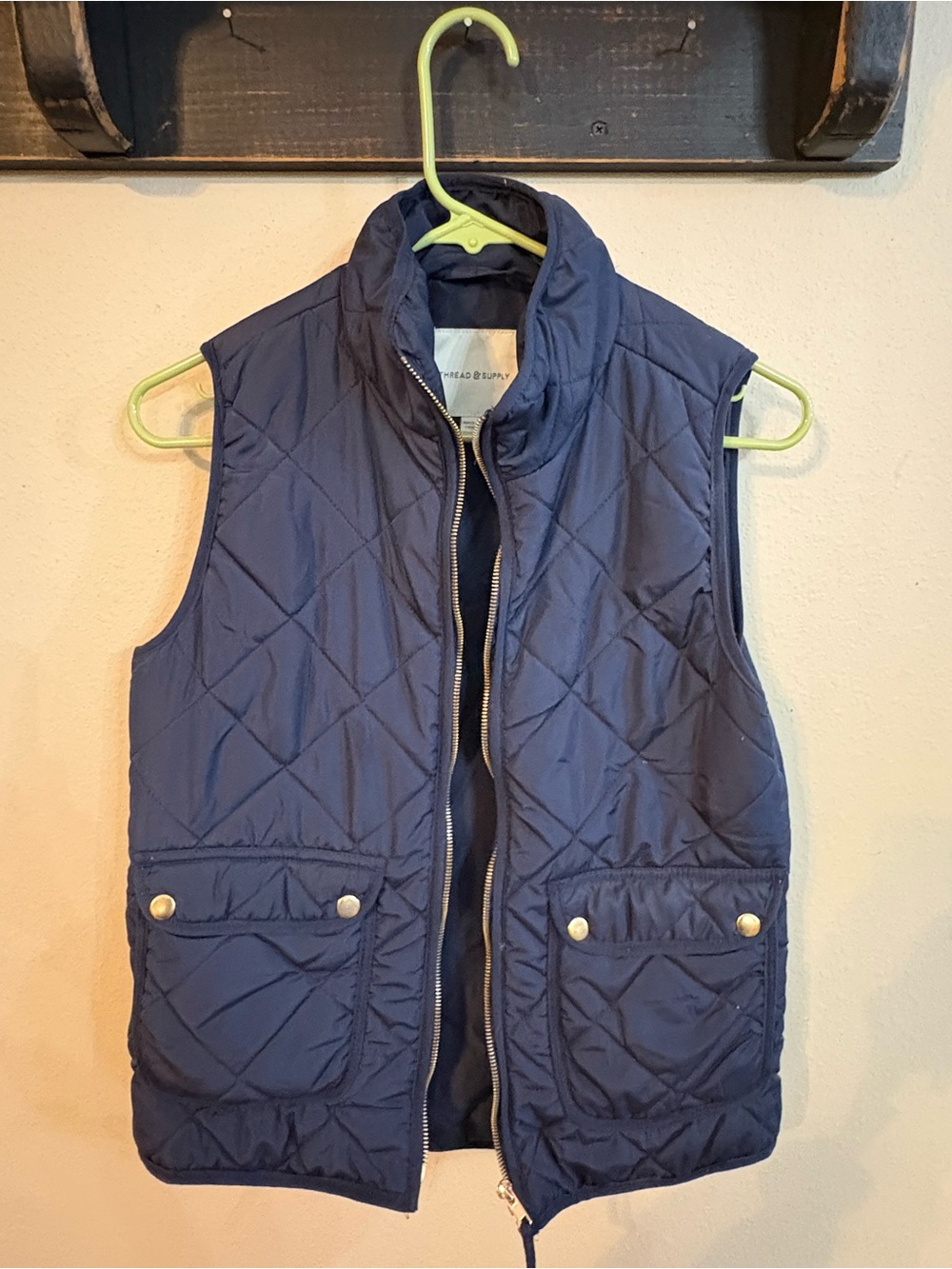Thread & Supply Navy Blue Quilted Vest Gold Hardware Women’s size S